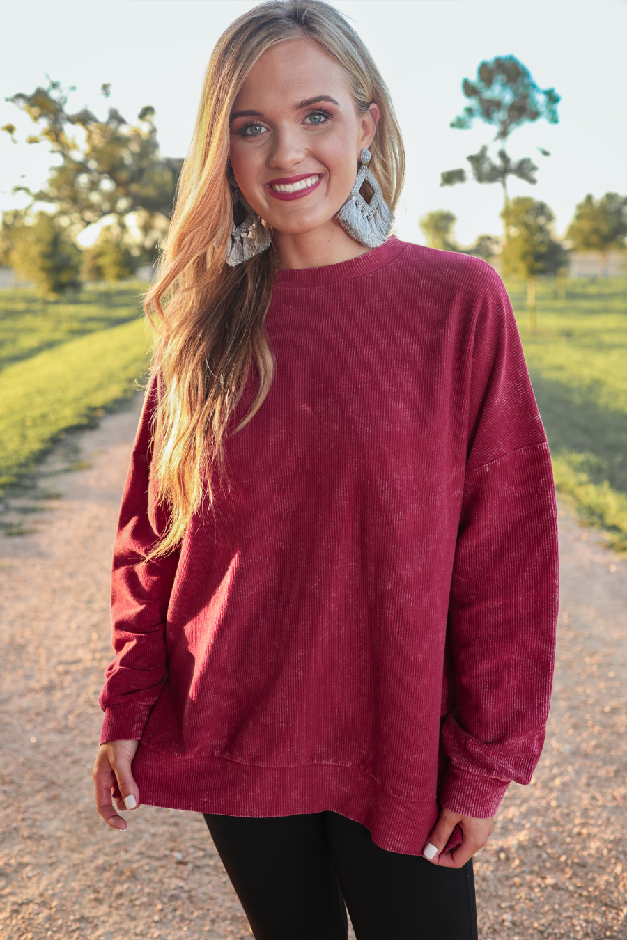 PREORDER Alexis Corded Vintage Pullover - Maroon