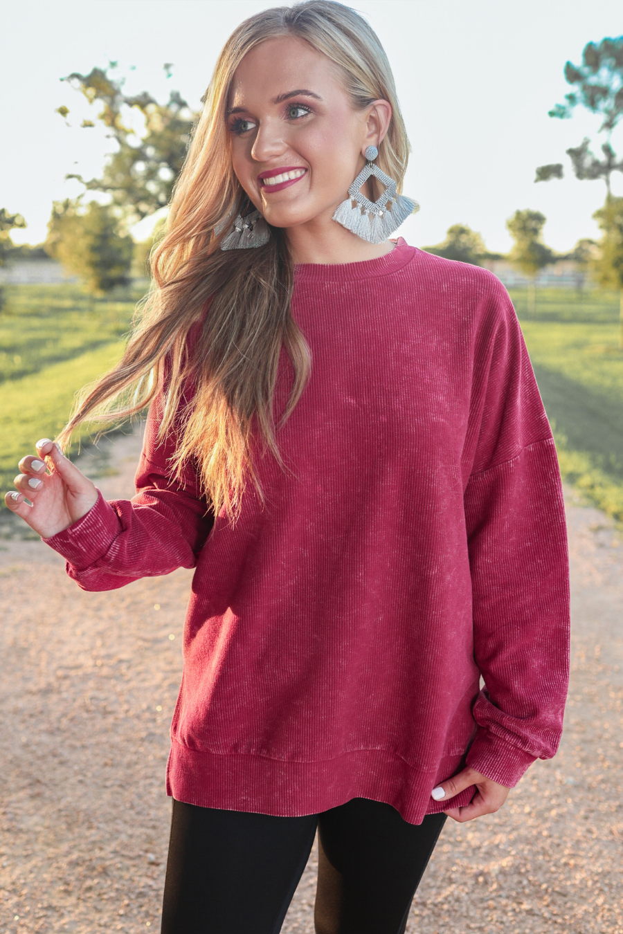 PREORDER Alexis Corded Vintage Pullover - Maroon