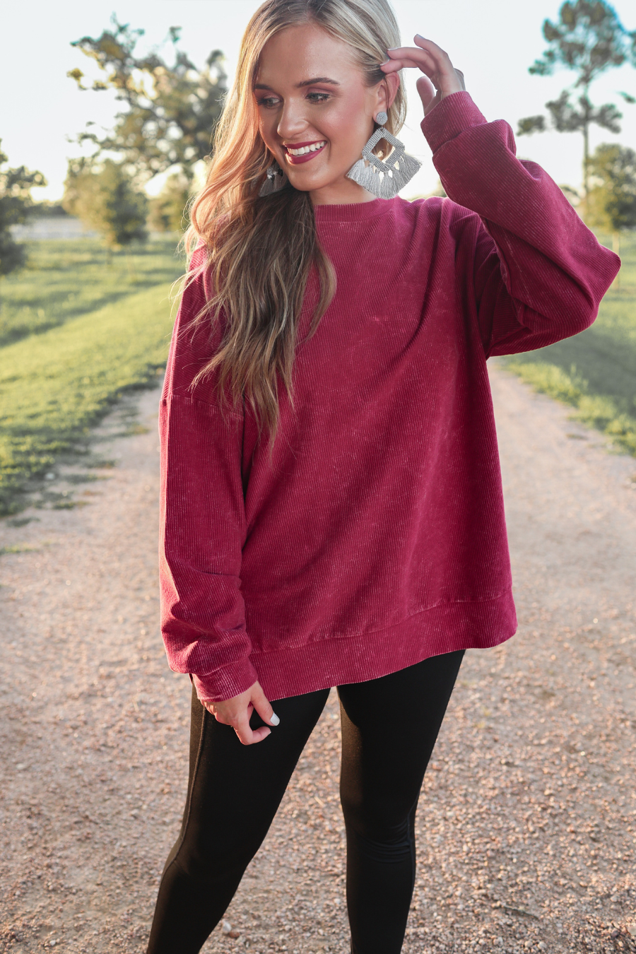 PREORDER Alexis Corded Vintage Pullover - Maroon