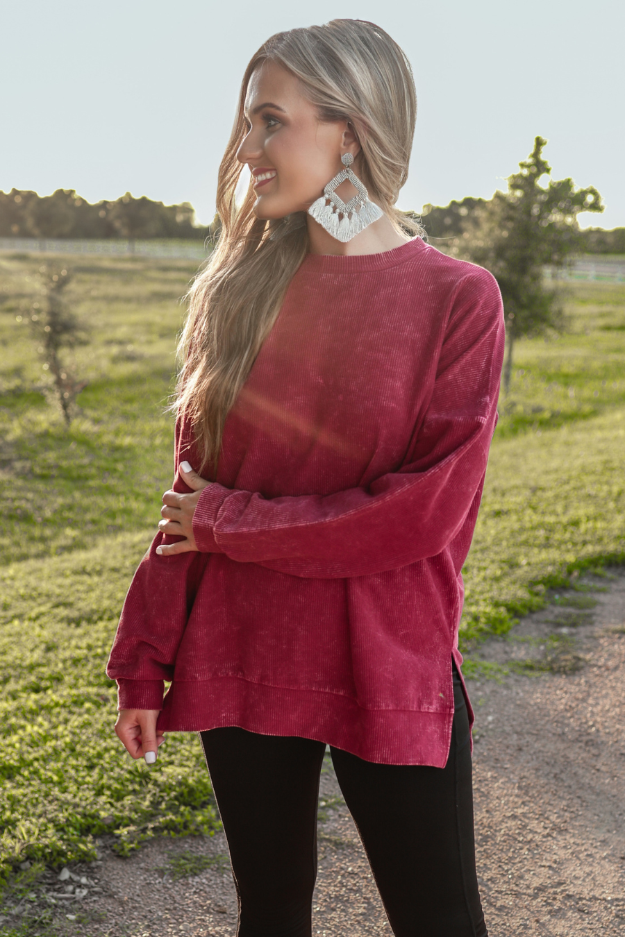 PREORDER Alexis Corded Vintage Pullover - Maroon