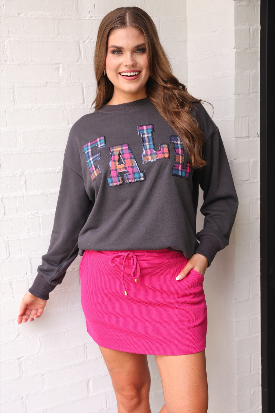 Fall Plaid Patch Pullover