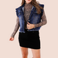 Jordan Ruffle Denim Vest- Dark Denim