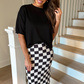 Checkered Printed Midi Skirt, Black/White