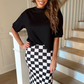 Checkered Printed Midi Skirt, Black/White