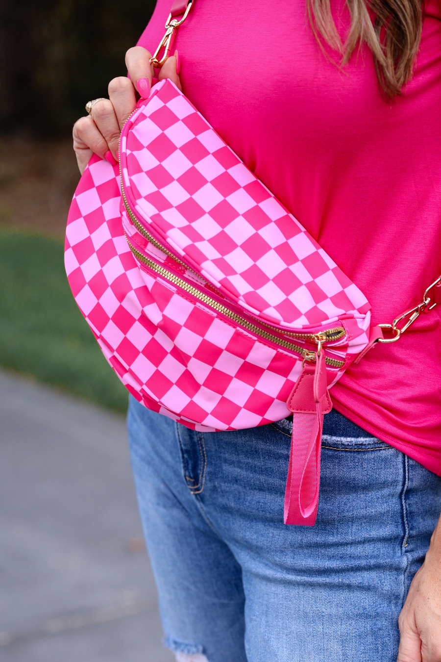 Running Errands Bum Bag, Pink/Pink Checkered