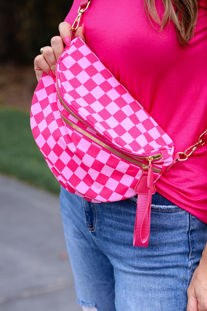 Running Errands Bum Bag, Pink/Pink Checkered