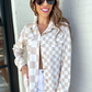 Chelsey Button Up Top, Neutral Checkered