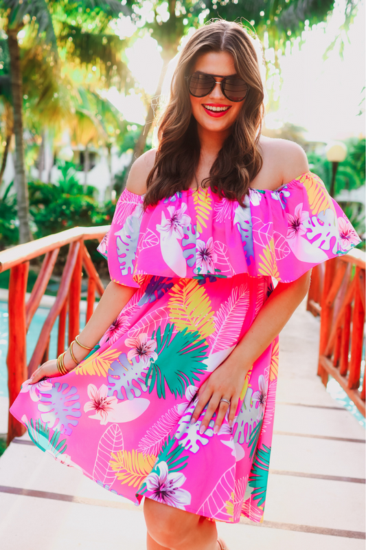 PREORDER-Truly Tropical Off The Shoulder Dress