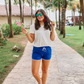 Blue And White Drawstring Everyday Shorts