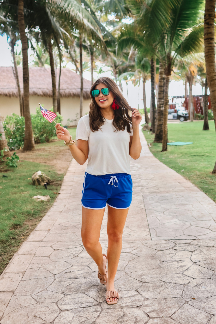 Blue And White Drawstring Everyday Shorts