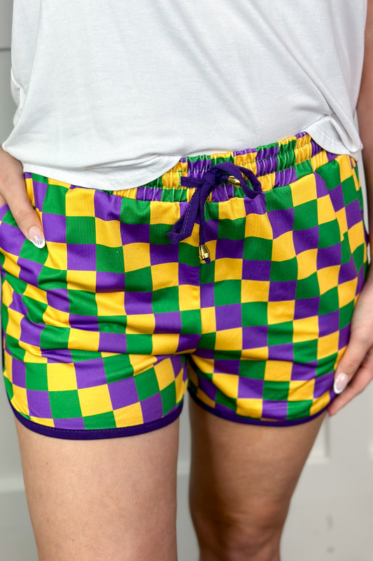 PREORDER-Beads And Bourbon Checkered Drawstring Everyday Shorts