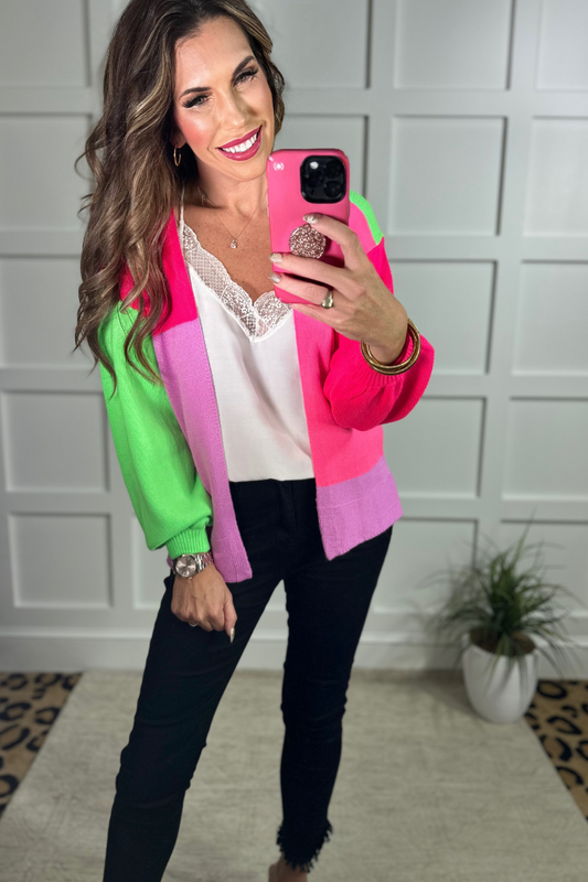 Happy Vibes Color Block Cardigan