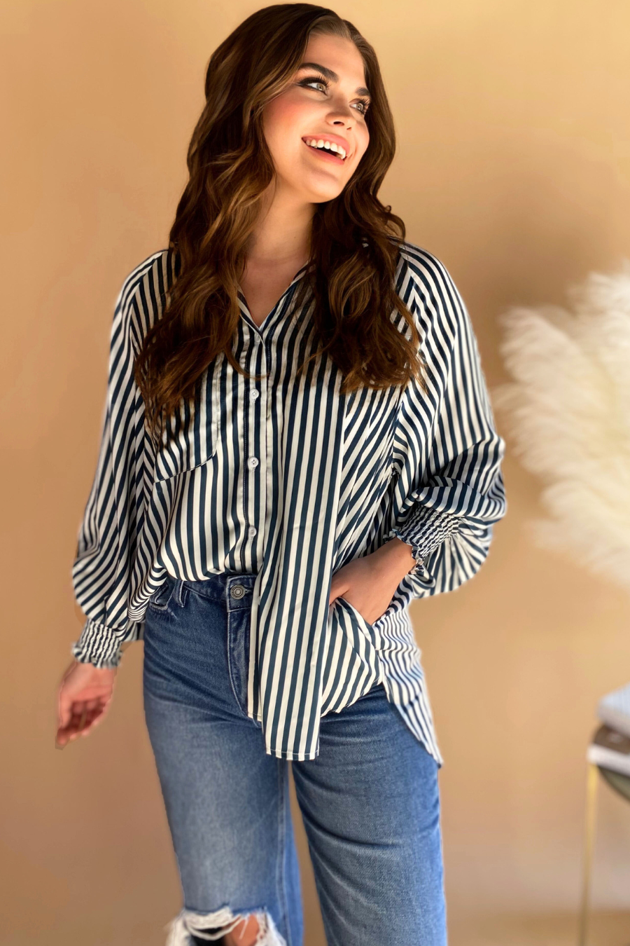 PREORDER-Connor Striped Smocked Top