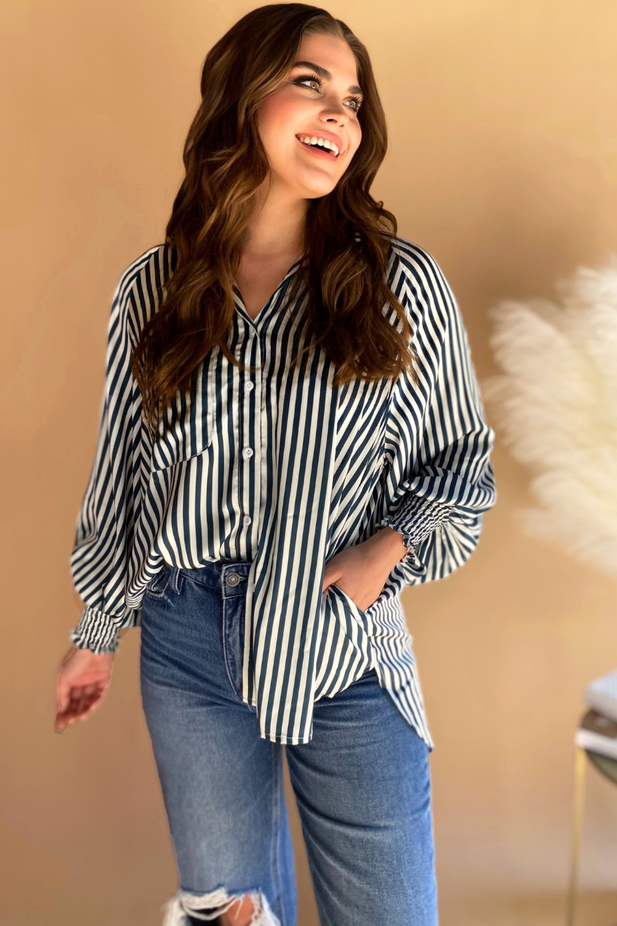 IMPERFECTIONS-Connor Striped Smocked Top - Jess Lea Wholesale