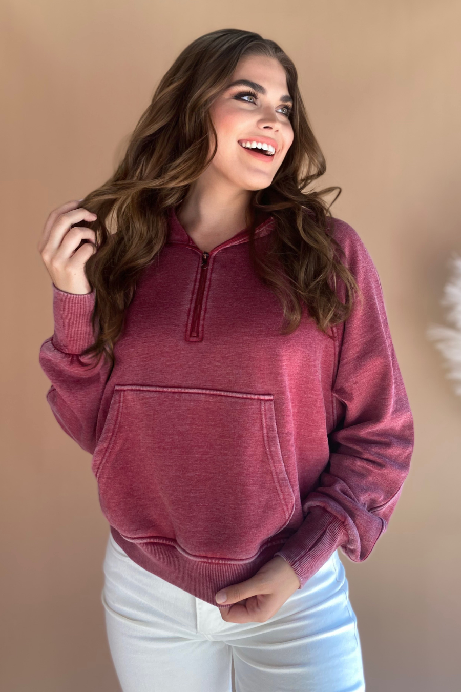 Carly Hooded Quarter Zip Pullover