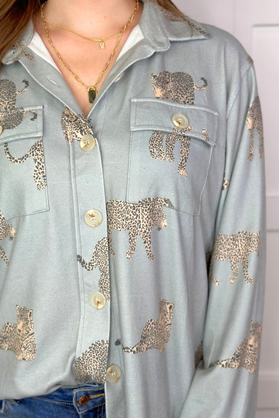 Take A Walk Cheetah Button Up Top