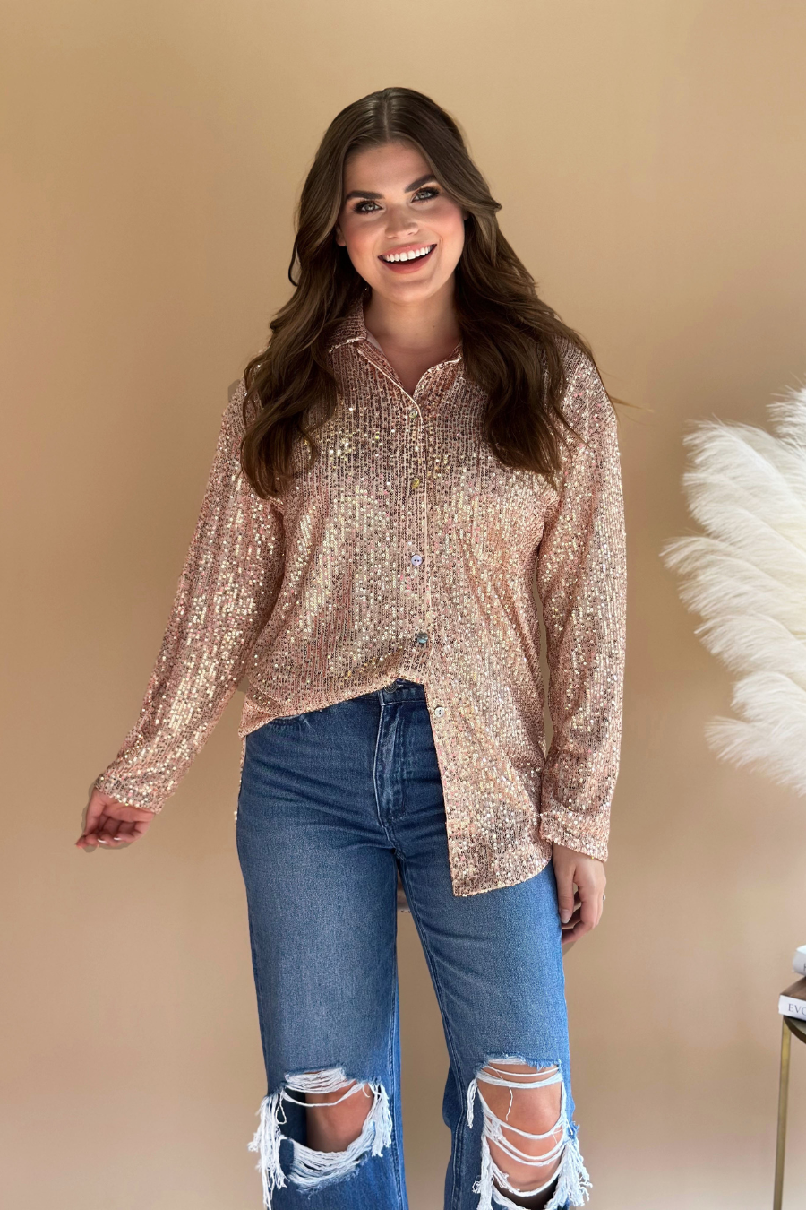 PREORDER-Attention Seeker Sequin Button Up Top