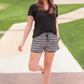 Get In Line Striped Leopard Drawstring Everyday Shorts
