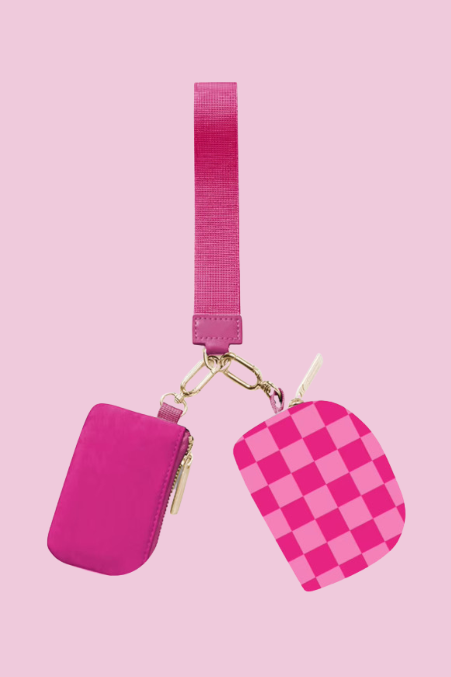 Double Pouch Wristlet- Pink Checkered