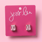 Emerald Cut Stud Earrings- Pink