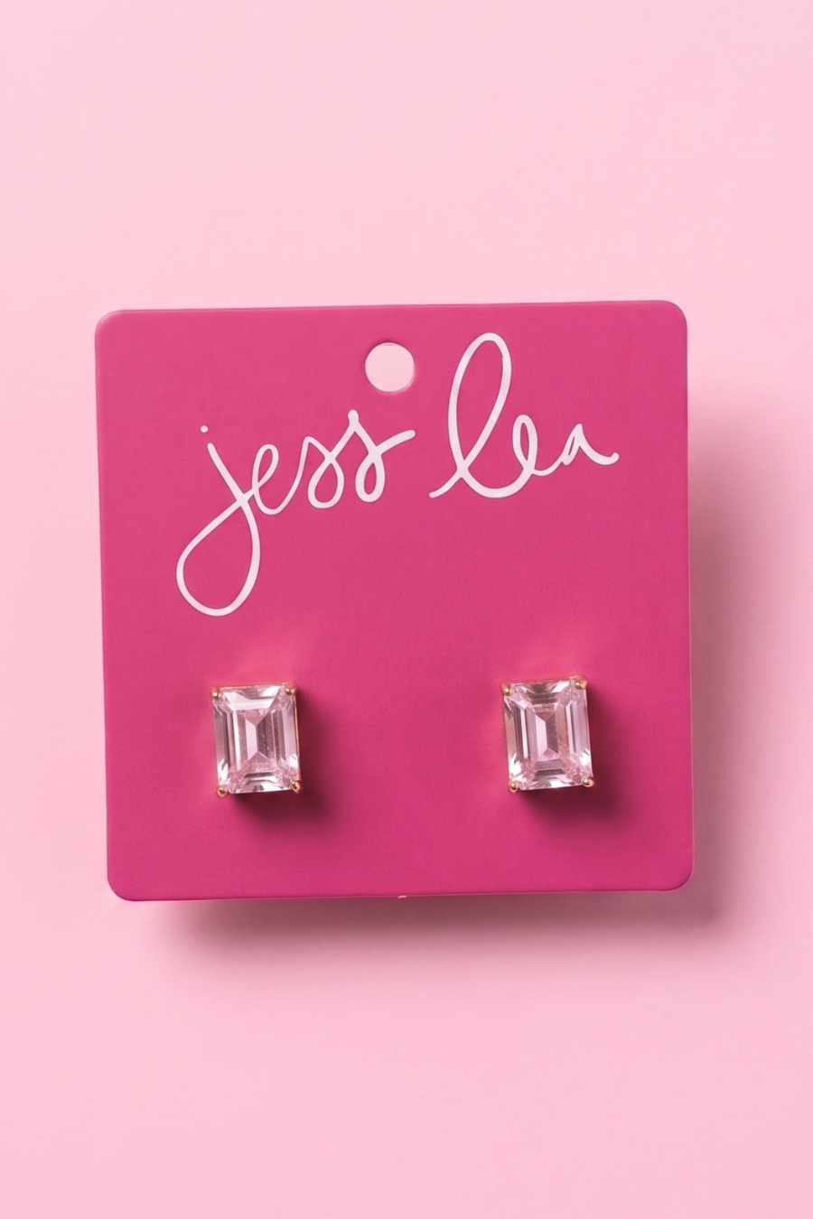 Emerald Cut Stud Earrings- Pink