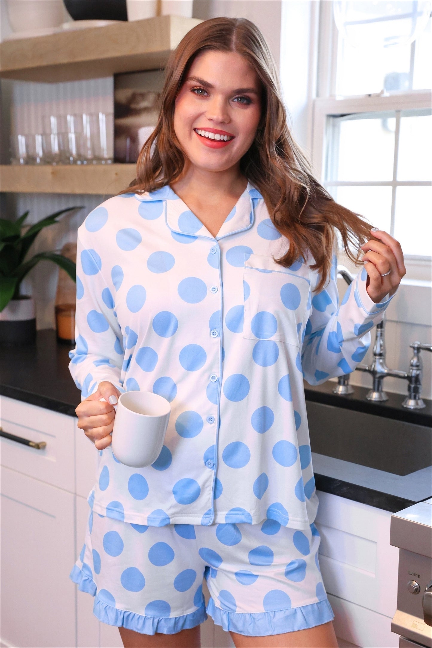 PREORDER- Light Blue Dotty Darling Ruffle Pajama Set