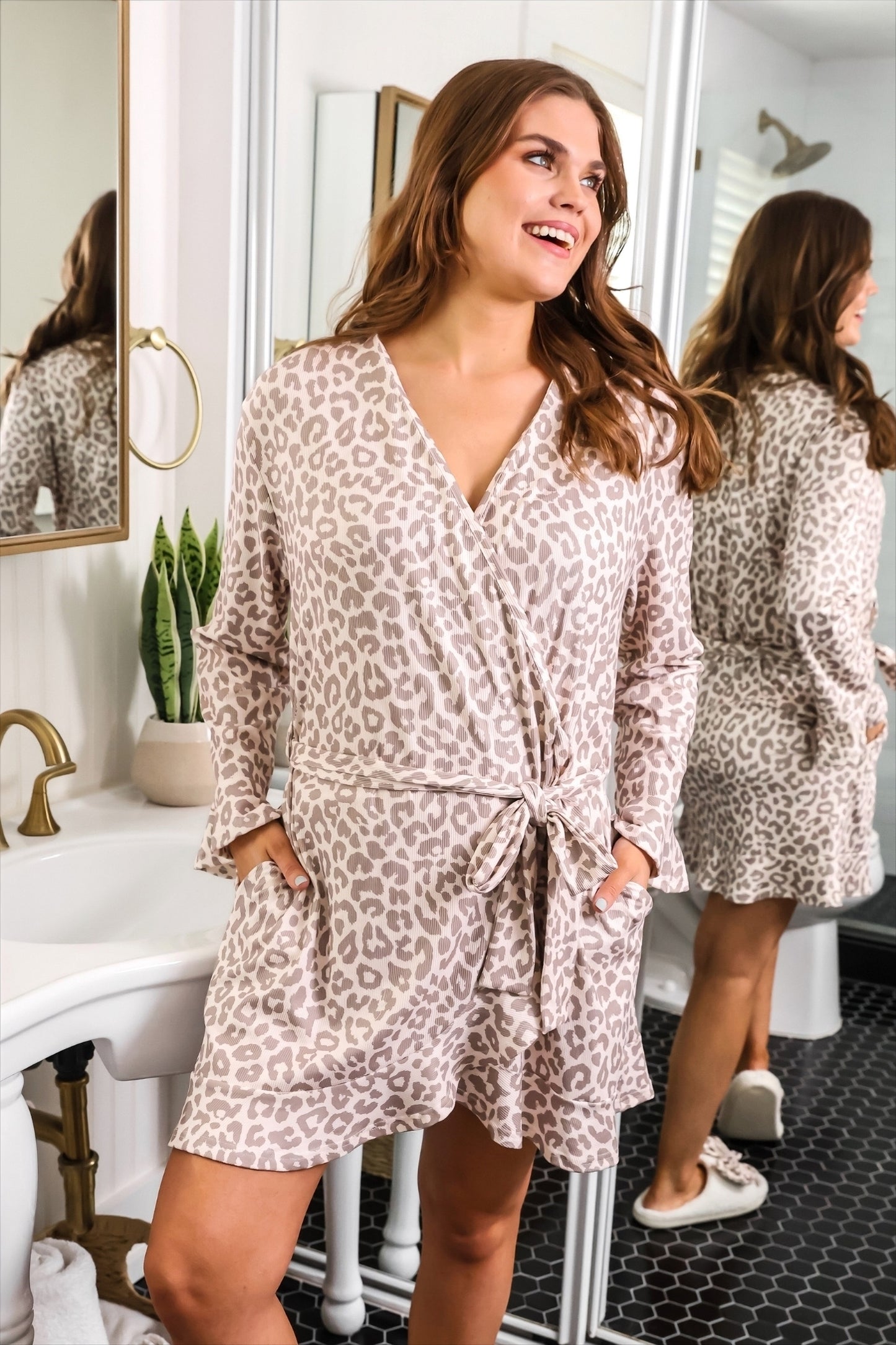 PREORDER- Almost Ready Ribbed Robe- Bella Leopard