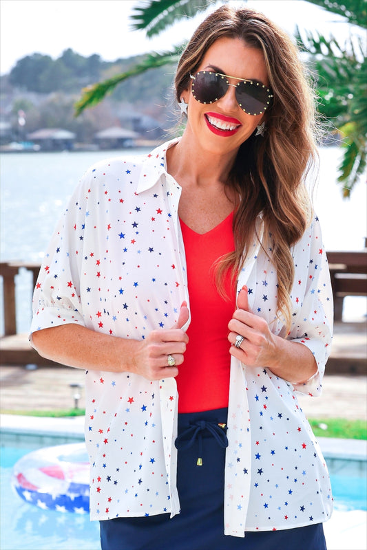 PREORDER- Sutton Button Up Top- Patriotic Stars