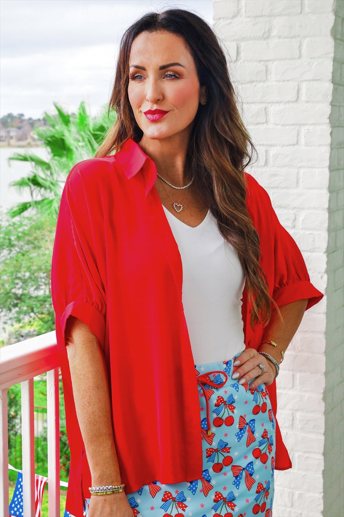 PREORDER- Sutton Button Up Top- Red