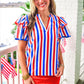 PREORDER- Kennedy Flutter Sleeve Blouse- Patriotic Stripes