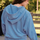 Kayla Luxe Hooded Quarter Zip Pullover- Light Blue
