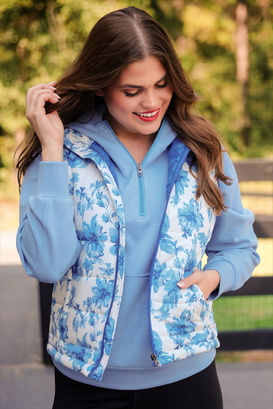 PREORDER- Delilah Puffer Vest- Blue Eternal Blossom