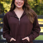 PREORDER- Kayla Luxe Hooded Quarter Zip Pullover- Chocolate