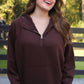PREORDER- Kayla Luxe Hooded Quarter Zip Pullover- Chocolate