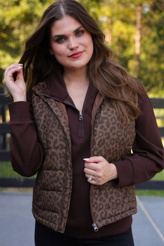 PREORDER- Delilah Puffer Vest- Coco Leopard
