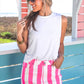 PREORDER- Striped Nova Denim Skirt- Neon Pink
