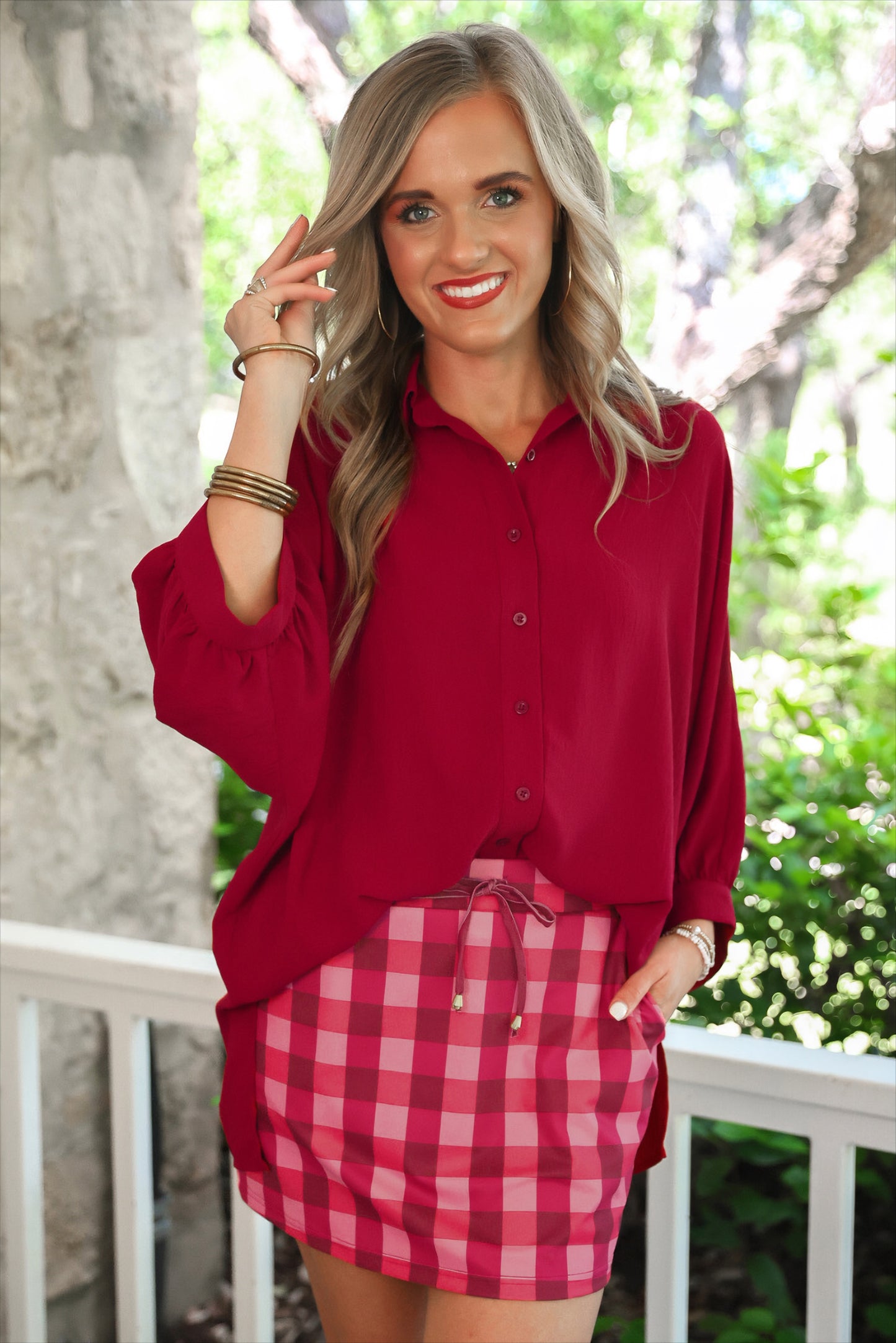PREORDER- Cranberry Gingham Skort