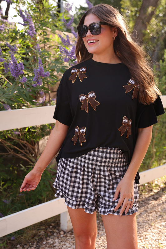 PREORDER-Sideline Sparkle Ruffle Top- Black