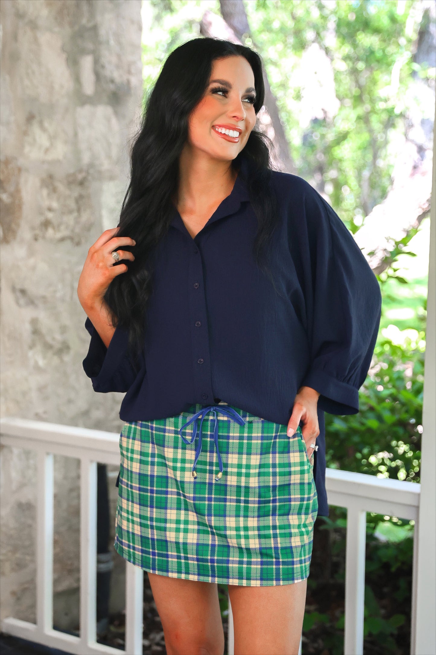 PREORDER- Sloane Button Up Top- Navy