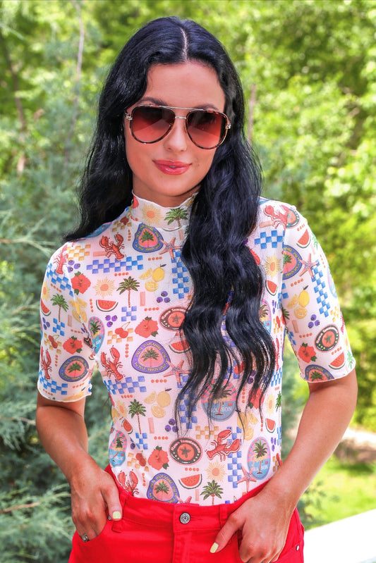 Kora Short Sleeve Mesh Top- Amalfi Mood