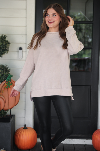 PREORDER Alexis Corded Vintage Pullover - Taupe