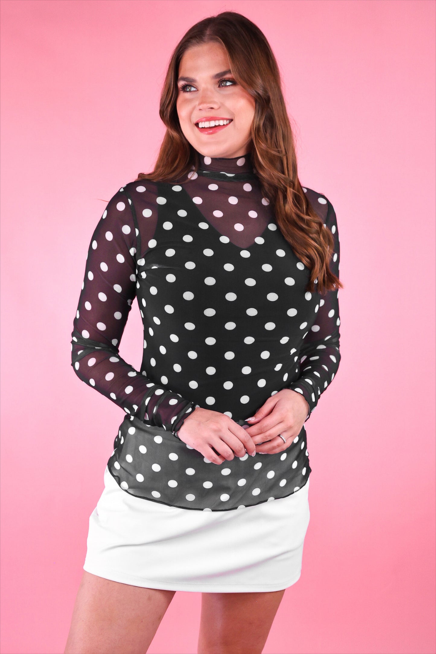 Keigan Mesh Top- After Dark Polka Dot