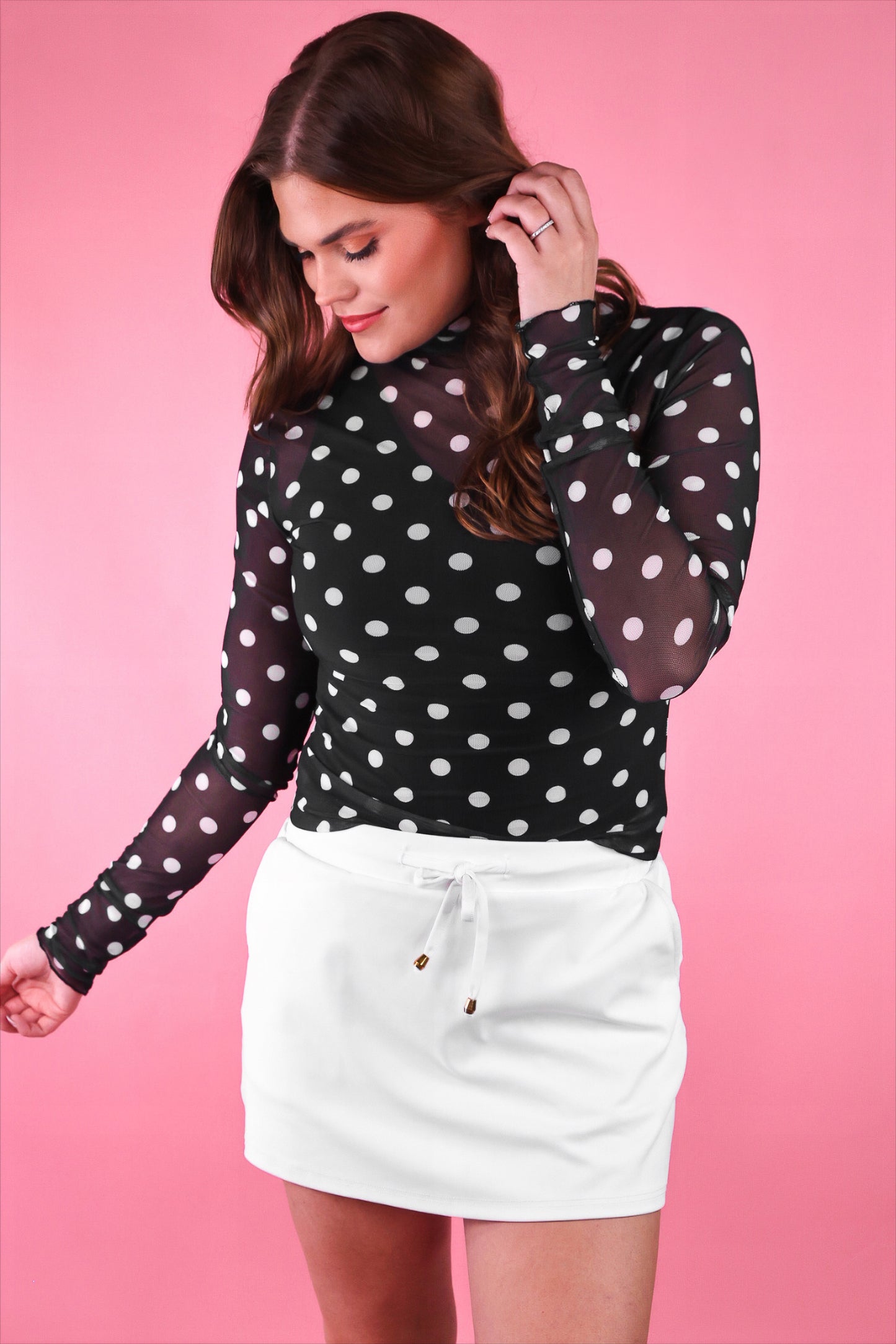 Keigan Mesh Top- After Dark Polka Dot