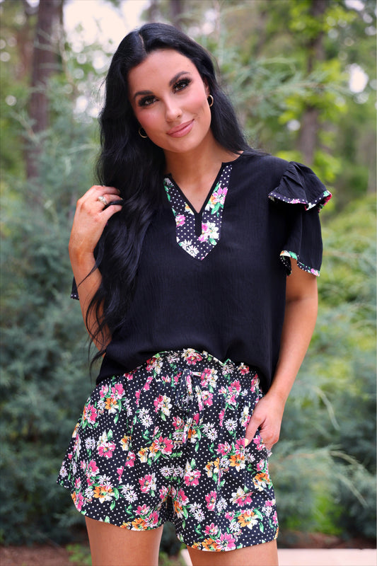 PREORDER- Ava Flutter Sleeve Blouse- Daisy Polka Dot