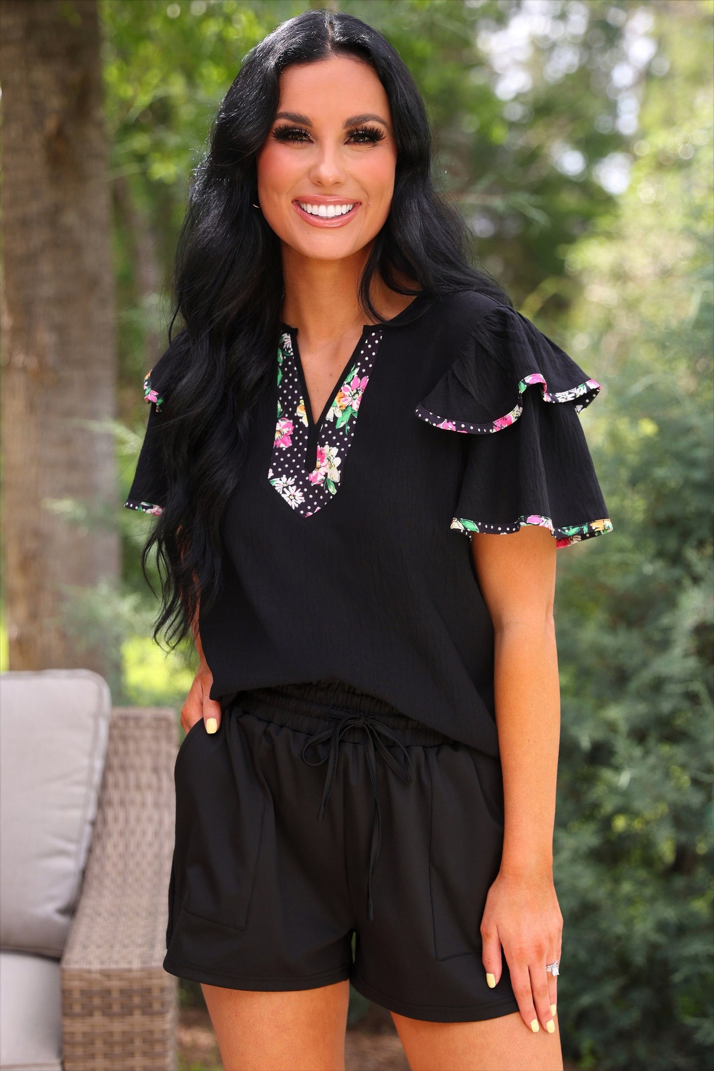 Ava Flutter Sleeve Blouse- Daisy Polka Dot