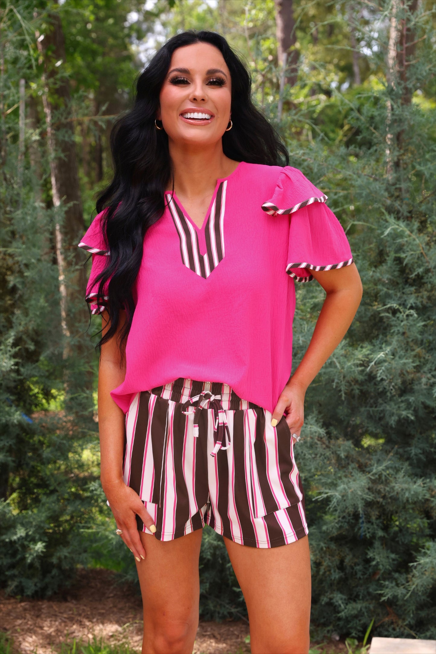Ava Flutter Sleeve Blouse- Neapolitan Stripes