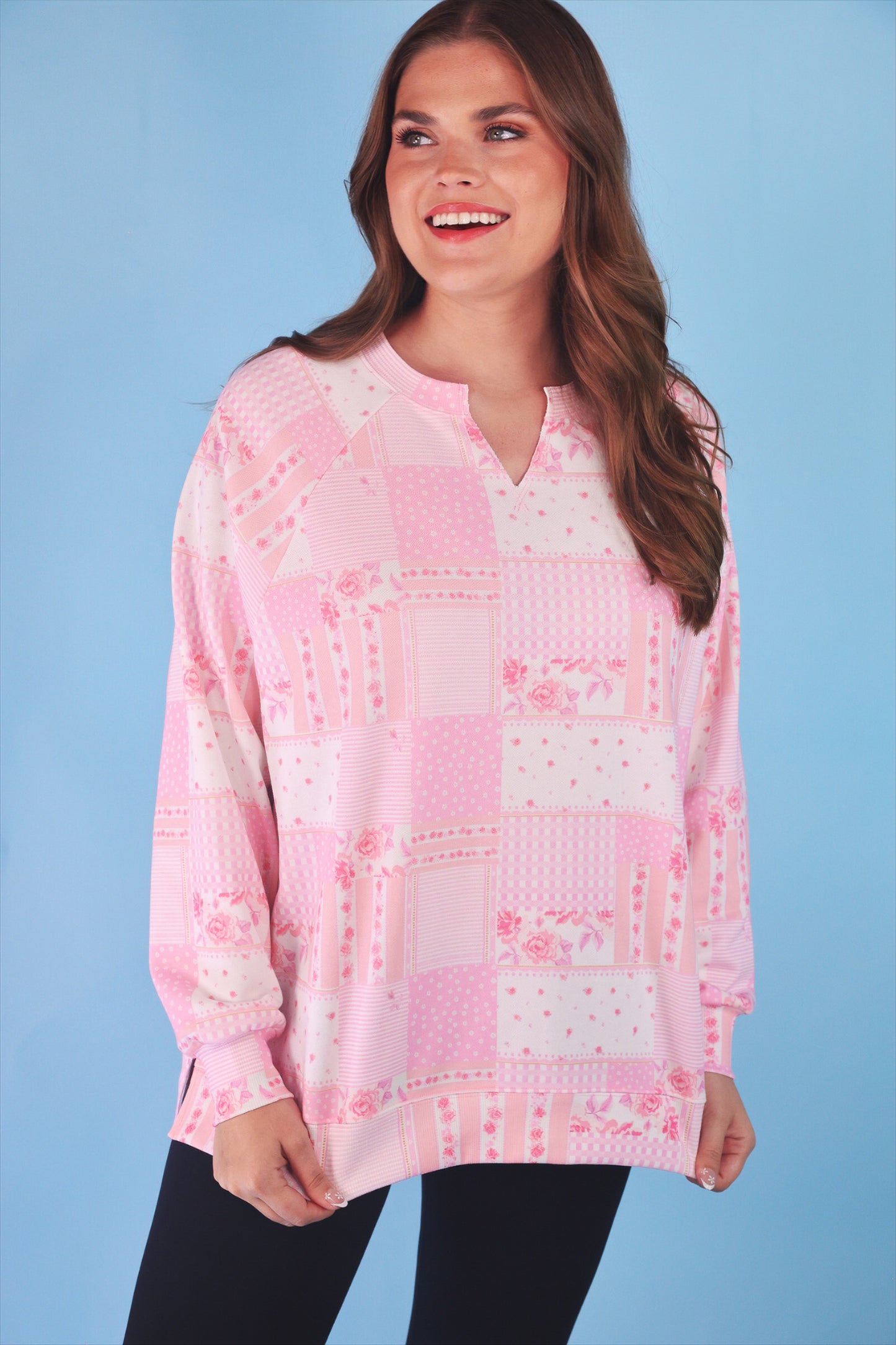 PREORDER- Riley French Terry Pullover- Pink Patchwork
