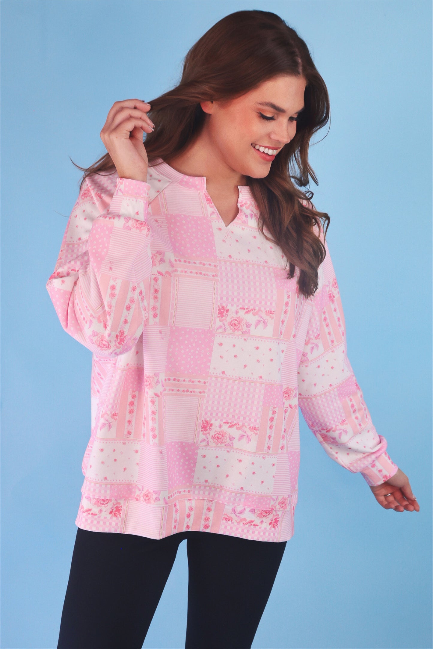 PREORDER- Riley French Terry Pullover- Pink Patchwork