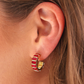 Baguette Stone C-Hoop Earrings- Red
