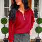PREORDER- Levi Ribbed Quarter Zip Pullover- Red